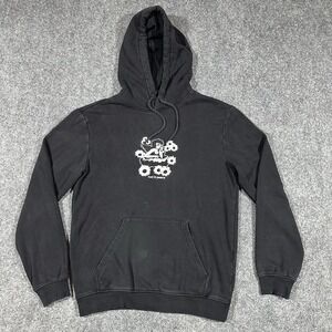HM Regular Fit Hoodie‎ Mens XS Black Lost In Peace Cherub Angel Daisy Graphic